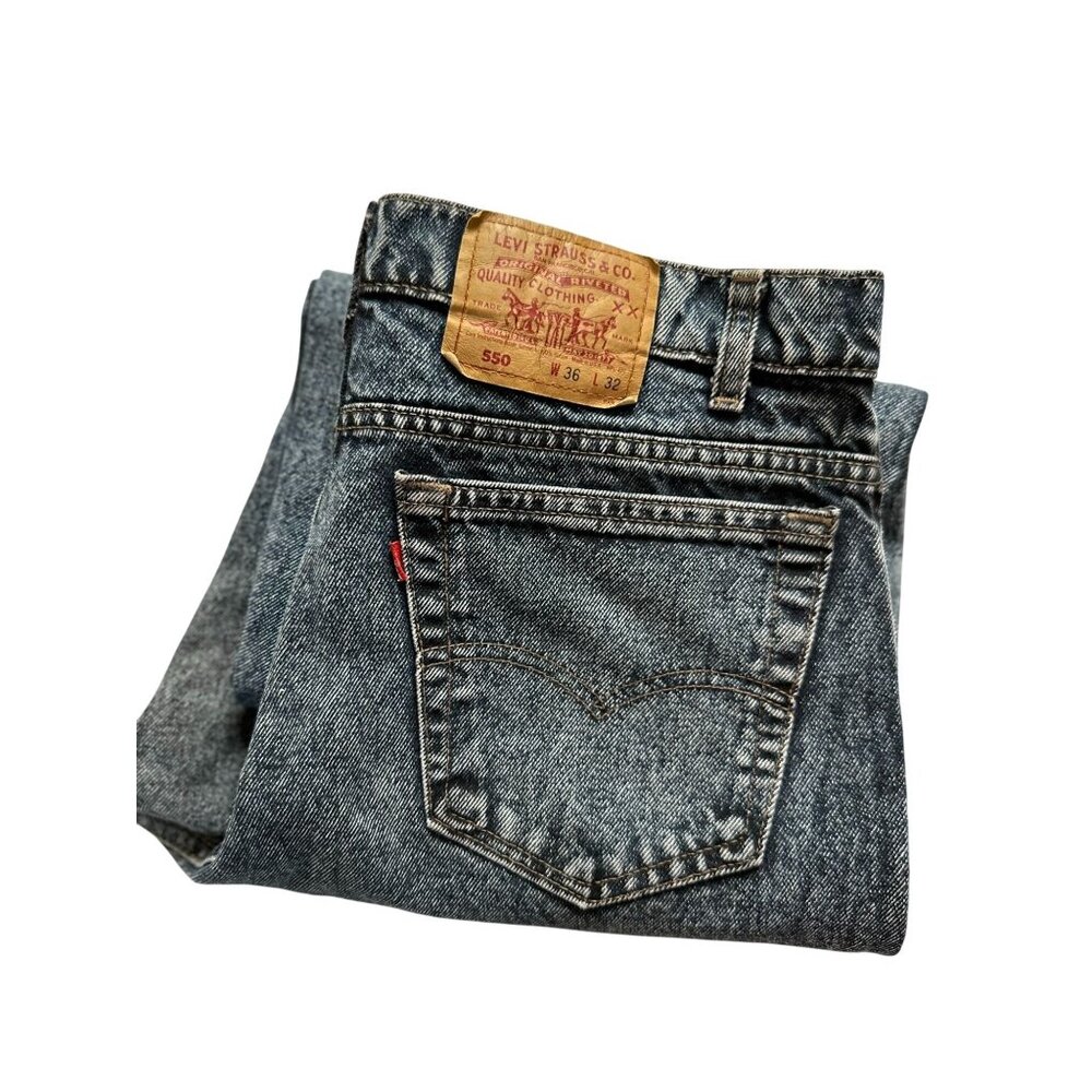 Levis 550 Mens Dark Wash Loose Fit Straight Size 36/32 Y2K Dad Jeans Work Pants